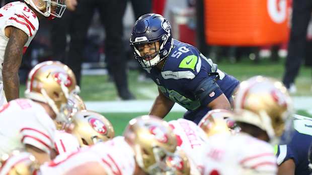Jan 3, 2021; Glendale, Arizona, USA; Seattle Seahawks linebacker K.J. Wright (50) against the San Francisco 49ers at State Farm Stadium. Mandatory Credit: Mark J. Rebilas-USA TODAY Sports